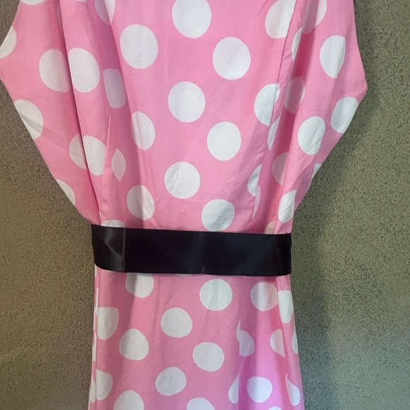Strappy dress pink with white polka dots and black option tie belt - Picture 3 of 8